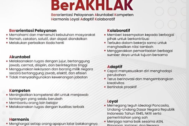 Core values ASN “Berakhlak” dan “bangga melayani bangsa”.