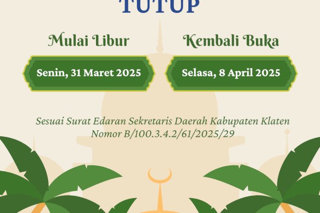 Hari Raya Idul Fitri 1446 H dan Cuti bersama Idul Fitri Kecamatan Manisrenggo