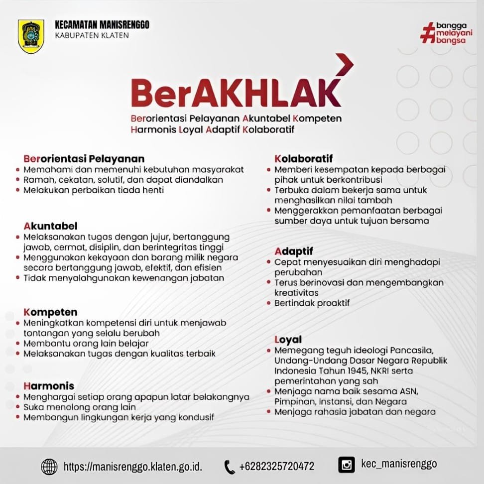 Core values ASN “Berakhlak” dan “bangga melayani bangsa”.