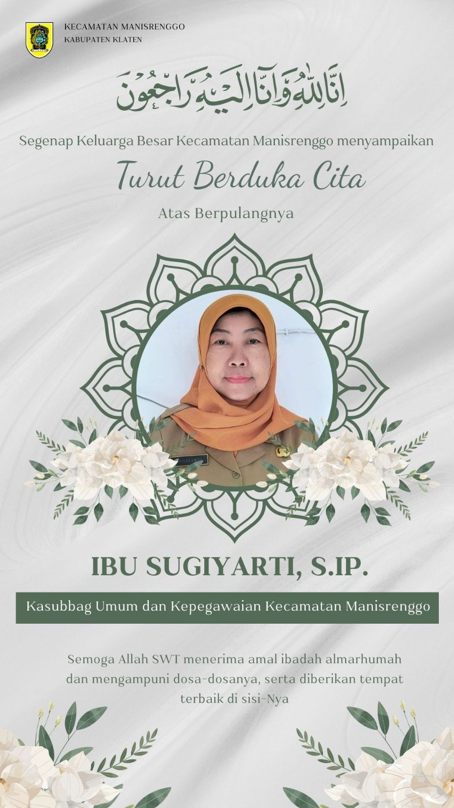 Keluarga Besar Pemerintah Kecamatan Manisrenggo Berduka 