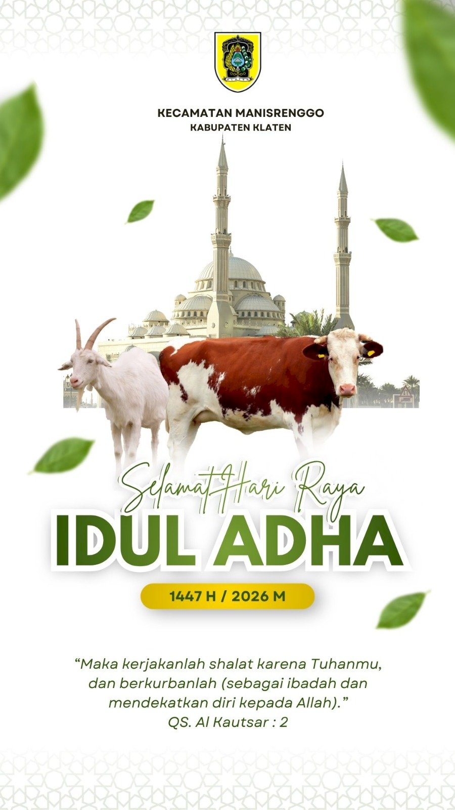 Pemerintah Kecamatan Manisrenggo mengucapkan Selamat Hari Raya Idul Adha 1447 Hijriyah