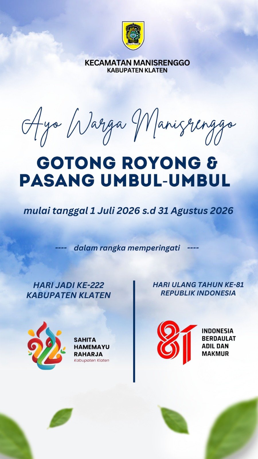 Ayo Warga Manisrenggo gotong royong dan pasang umbul-umbul !!